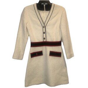 Maje Womens Rosine Band Detail Tweed Wool Blend V Neck Mini Dress Sz 2 Designer